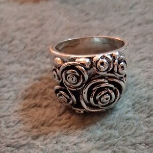 Floral Silver Ring with Rose Motif